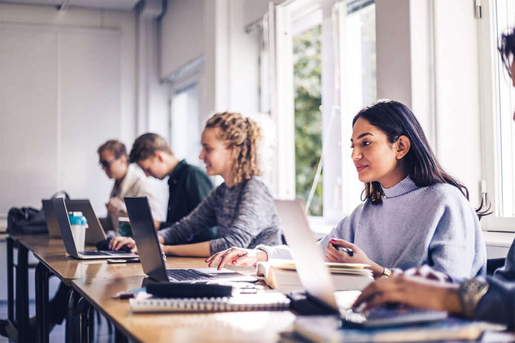 Young people in a class room